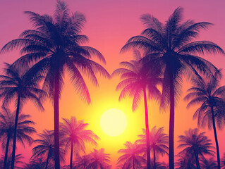 Palm Tree Shadows Set Against a Glowing and Colorful Dusk Sky