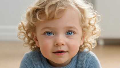 Adorable Toddler with Curly Blonde Hair and Blue Eyes