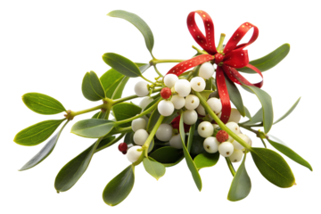 Christmas celebration artwork with mistletoe berries and ribbon for decorative design