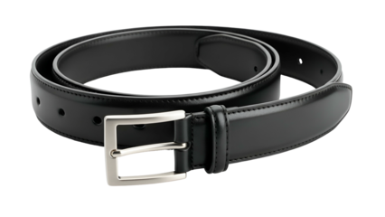Shiny black leather accessory coils attractively against a solid dark background