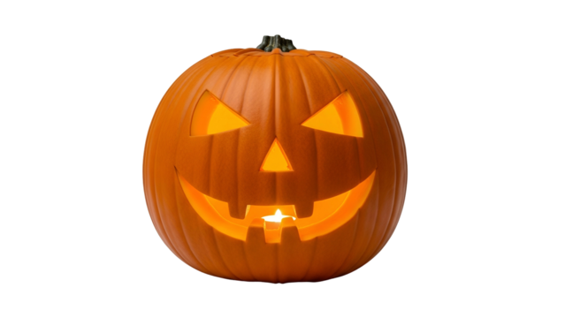 Glowing carved gourd illuminates the darkness with a warm, flickering interior light