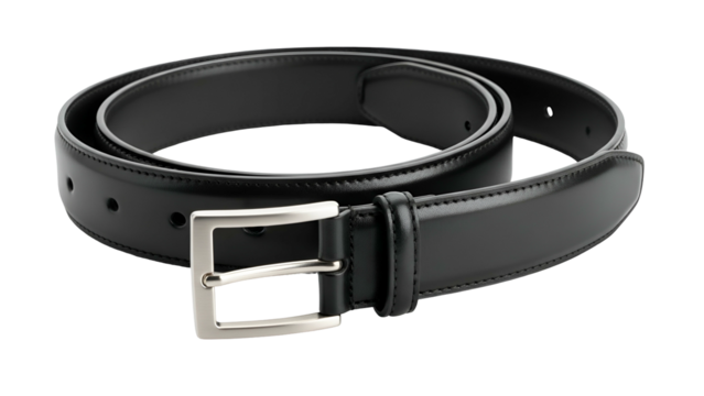 Shiny black leather accessory coils attractively against a solid dark background