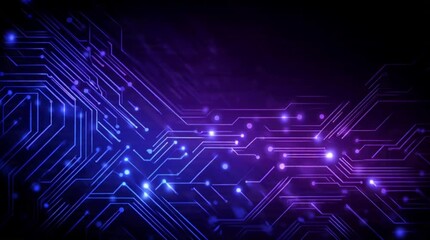 Dynamic digital circuit board pulses with vibrant blue and purple energy, representing futuristic technology and data flow in a modern network. - Powered by Adobe