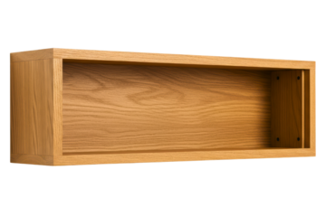 Empty wooden box shelf for modern home interior design on a transparent background