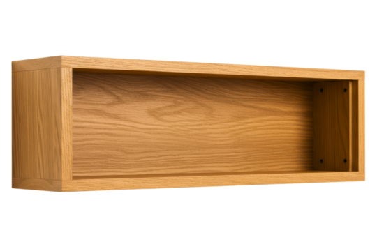 Empty wooden box shelf for modern home interior design on a transparent background