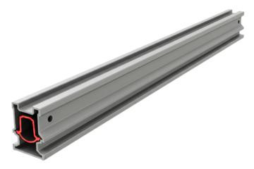 Gray extruded aluminum profile with internal locking mechanism on a transparent background