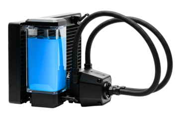 Futuristic cyberpunk cooling mechanism with neon lights on a transparent background