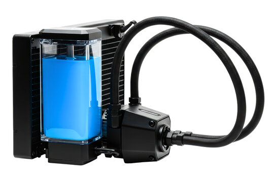 Futuristic cyberpunk cooling mechanism with neon lights on a transparent background