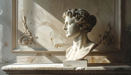 Elegant Marble Bust in Sunlight - A Study in Classicism.