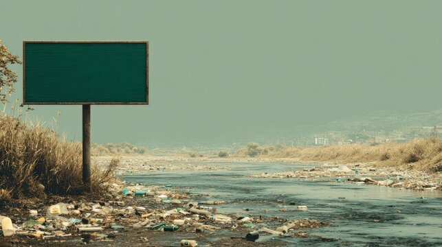 Empty billboard pollution river