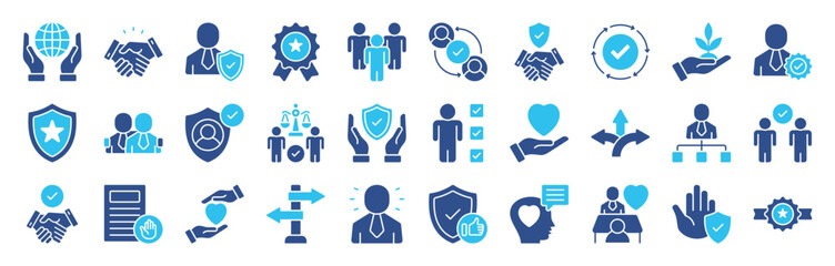 Trust Management color icon set collection. friend, trusted, truth, Featuring responsibility, reliable, unity, trust, consistency, loyalty, belief and more. Illustration eps 10