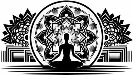 Meditative yoga pose with floral mandala, find inner peace and spiritual balance