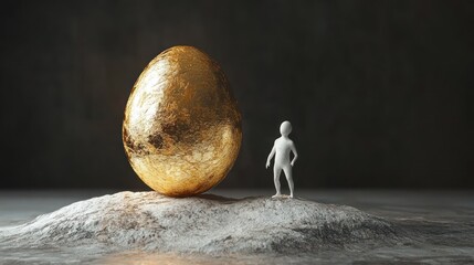 Obraz premium Gold egg, tiny figure, textured surface