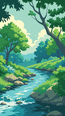 Fototapeta premium Forest stream with rocks and trees