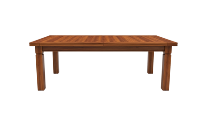 Rectangular wooden dining table object isolated against a solid black background