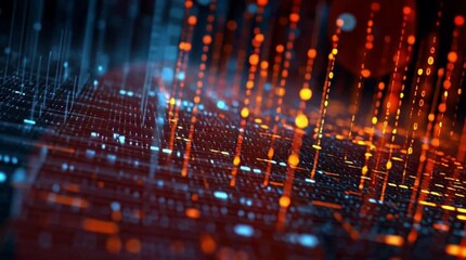 Dynamic digital data streams flow with vibrant binary code illuminating a futuristic technological landscape - Powered by Adobe