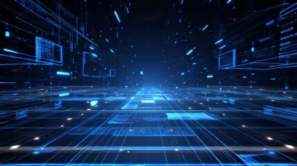 Dynamic digital data stream visualizing futuristic technology and global network connections in a vibrant blue lightscape - Powered by Adobe