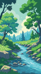 Forest stream with rocks and trees