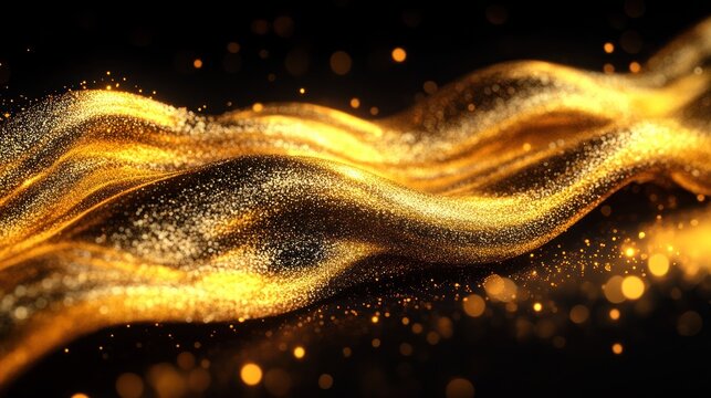 Gold liquid waves on black background