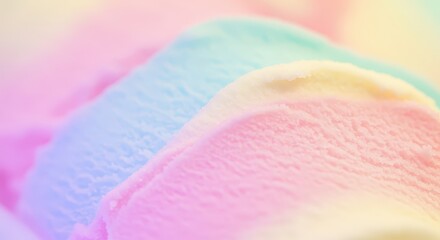 Layers of pastel colored frozen dessert display soft, undulating textures in a close up shot