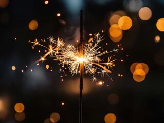 Patriotic Star-Shaped Sparkler Glowing in the Night with U.S. Flag