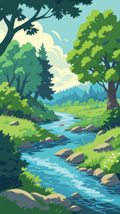 Forest stream with rocks and trees, peaceful landscape