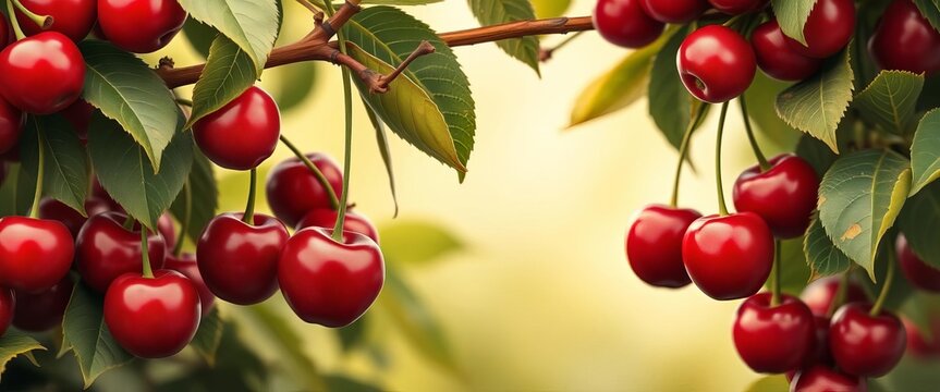 Sweet cherry artwork print with vintage charm for organic food lovers Nature's fruit for a fresh start Have a nice day!,  fruit,  sweet cherry