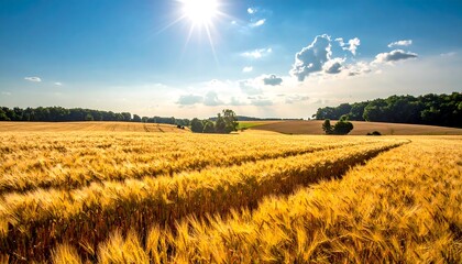 Golden Wheat Field Under a Bright Blue Sky.