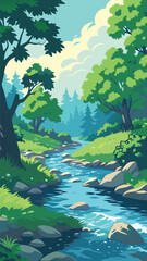 Forest stream with rocks and trees