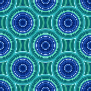 Abstract geometric circle flow seamless pattern with blue-teal gradient glow, ideal for digital business and tech branding.