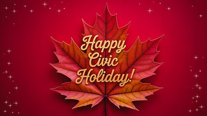 Happy civic holiday greeting with maple leaf on red festive background
