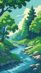 Forest stream with rocks and trees