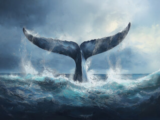 Ocean Wave Merging with Whale’s Tail, Symbolizing Marine Life Unity