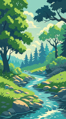 Forest stream with rocks and trees