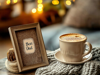 Father’s Day Gift: "Best Dad" Engraved Wooden Frame with Coffee Mug