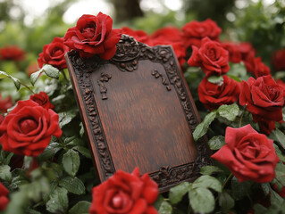 Wooden plaque engraved with Emancipation Day and surrounded by roses