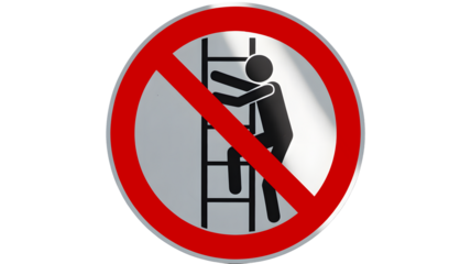 No climbing ladder safety sign symbol, important warning for workplace hazard prevention, avoid accidents, promoting responsible behavior and safety compliance