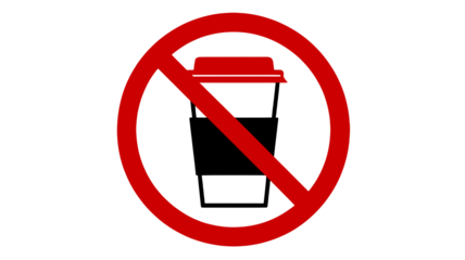 Say no to disposable cups: Red icon for sustainability and waste reduction campaigns, promoting eco-friendly choices and environmental awareness