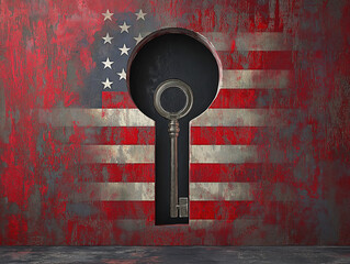 Patriotism and History Shown Through a Keyhole with the U.S. Flag