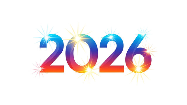 Brightly illuminated numerals indicating the year two thousand twenty six against a dark background