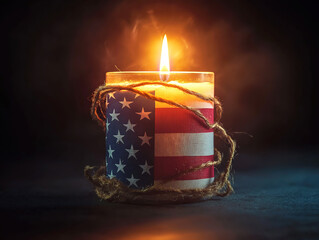A Glowing Candle Surrounded by the Bold American Flag