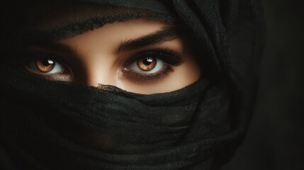 Naklejka premium Closeup woman eyes through hijab
