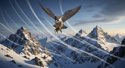 The peregrine falcon flies and searches for its prey.