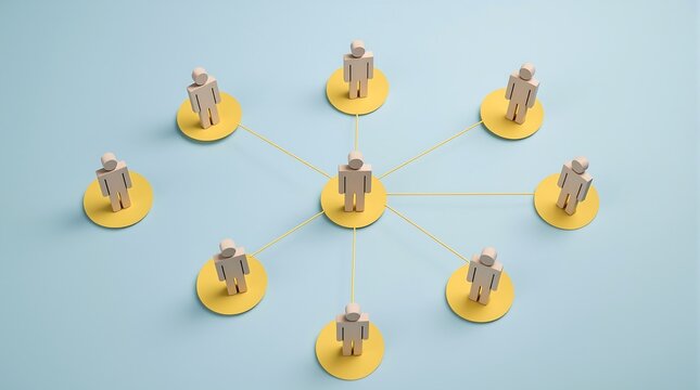 Network connection concept with wooden figures connected by lines for business and social media use