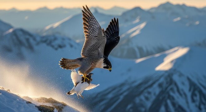 The peregrine falcon attacks and seizes its prey.
