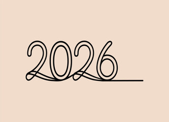 Minimalist Line Art Illustration of the Year 2026 on a Cream Background for Future Celebrations and Designs
