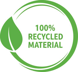 Sustainable 100 percent recycled material eco friendly green leaf circle emblem badge vector