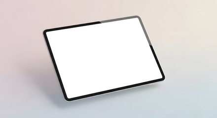A modern tablet device with a large blank white screen resting on a smooth, gradient surface with soft lighting and minimalistic design