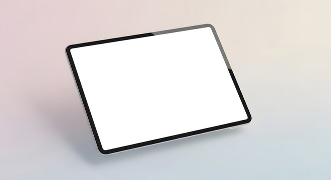 A modern tablet device with a large blank white screen resting on a smooth, gradient surface with soft lighting and minimalistic design