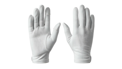 Fototapeta premium Pair of pristine white dress gloves displayed against a solid black background